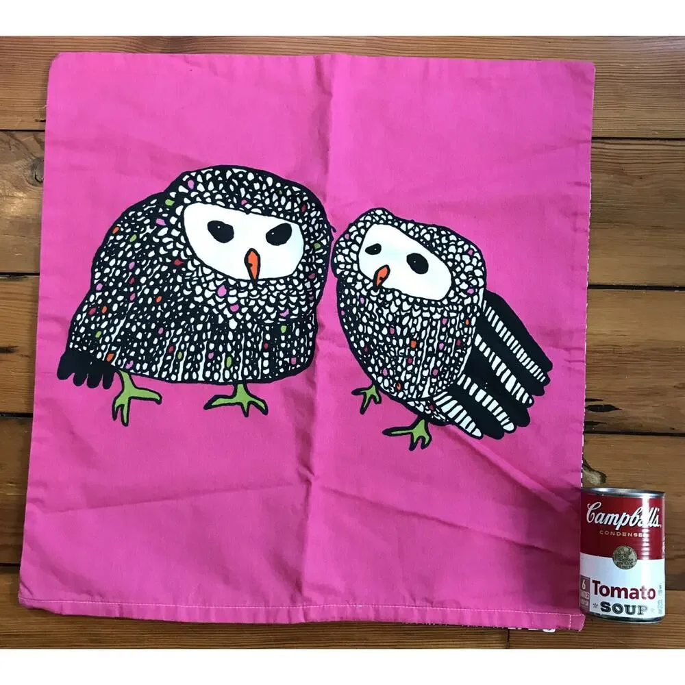 New IKEA Gulort Owls Birds Pink Black Throw Square Euro Pillow Cover 20” x 20”